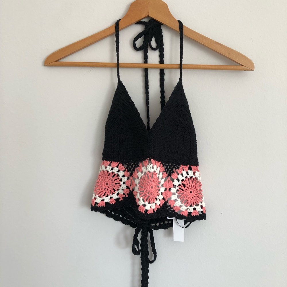 Design Lab Crochet Crop Top Black Medium